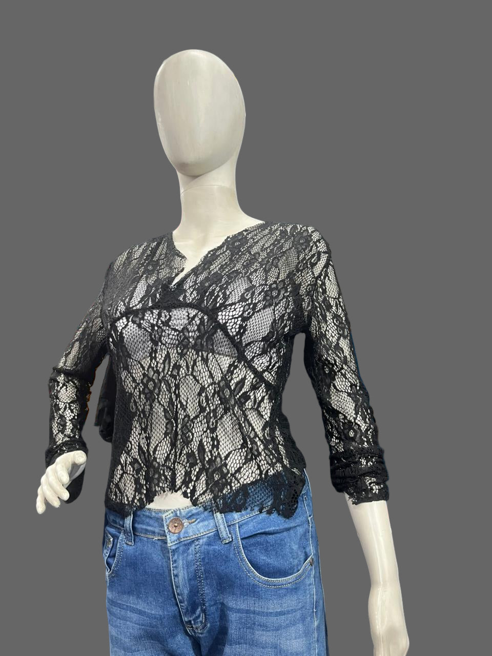 Girls wear Black Lace Sheer Blouse – Bold & Elegant Evening Style