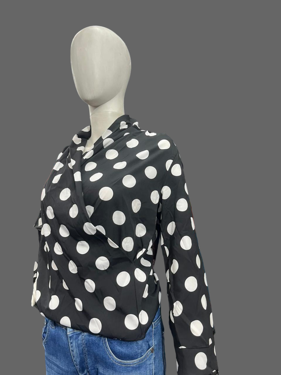 Girls wear Black & White Polka Dot Wrap Shirt – Retro Chic Style