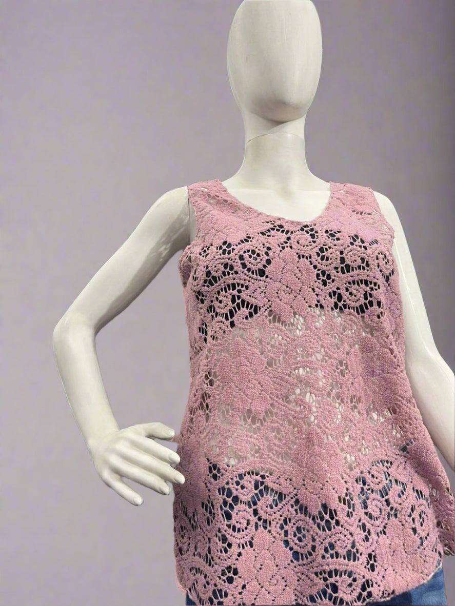 Girls wear Top Pink Crochet Lace Sleeveless Top – Feminine & Stylish Summer Wear