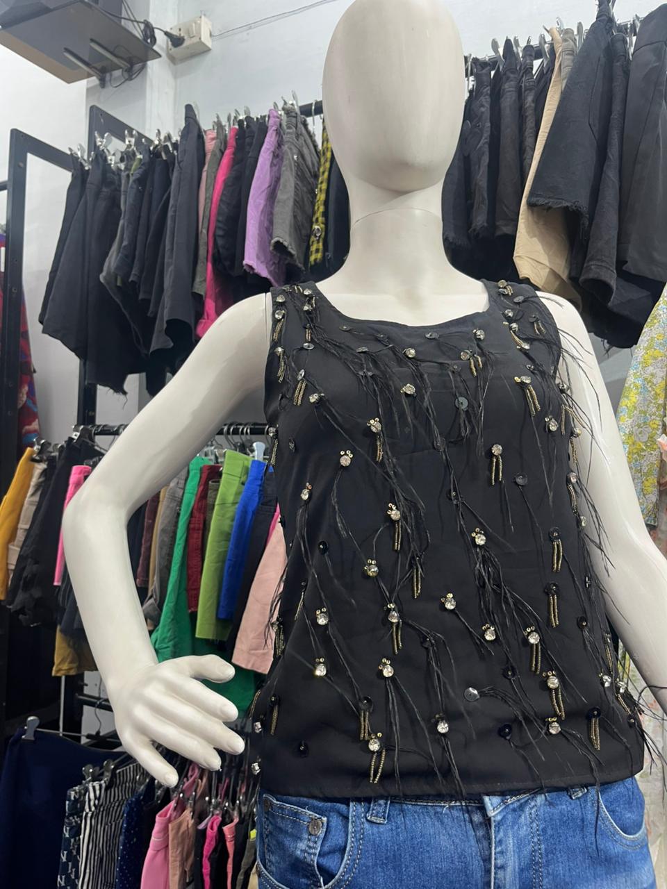 Girls wear Top Black Embellished Sleeveless Top – Chic & Party-Ready Style