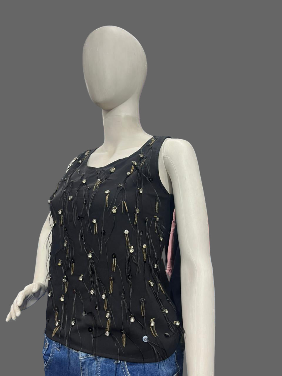 Girls wear Top Black Embellished Sleeveless Top – Chic & Party-Ready Style