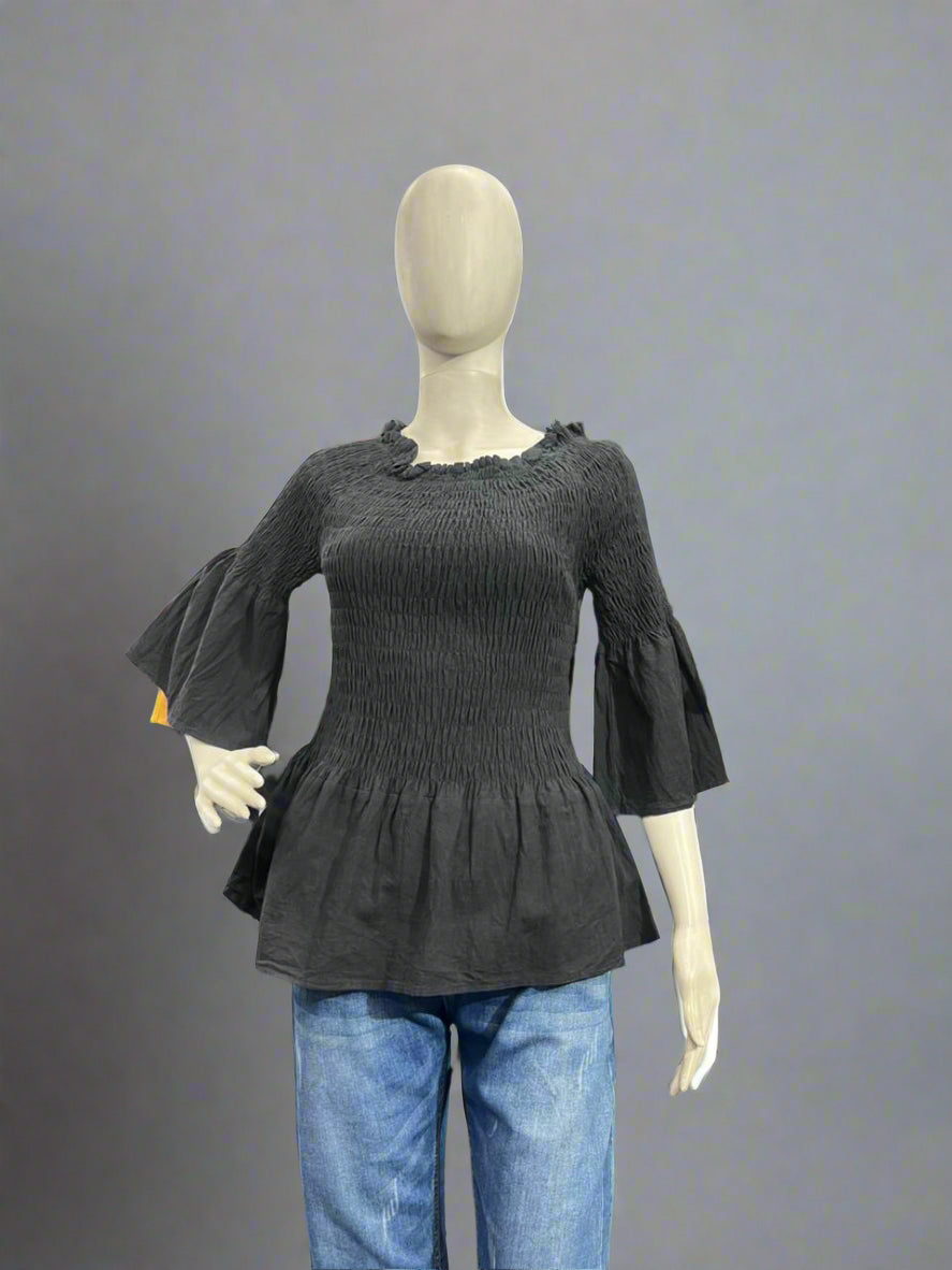 Girls wear Top Black Smocked Peplum Blouse – Elegant & Comfortable Everyday Wear