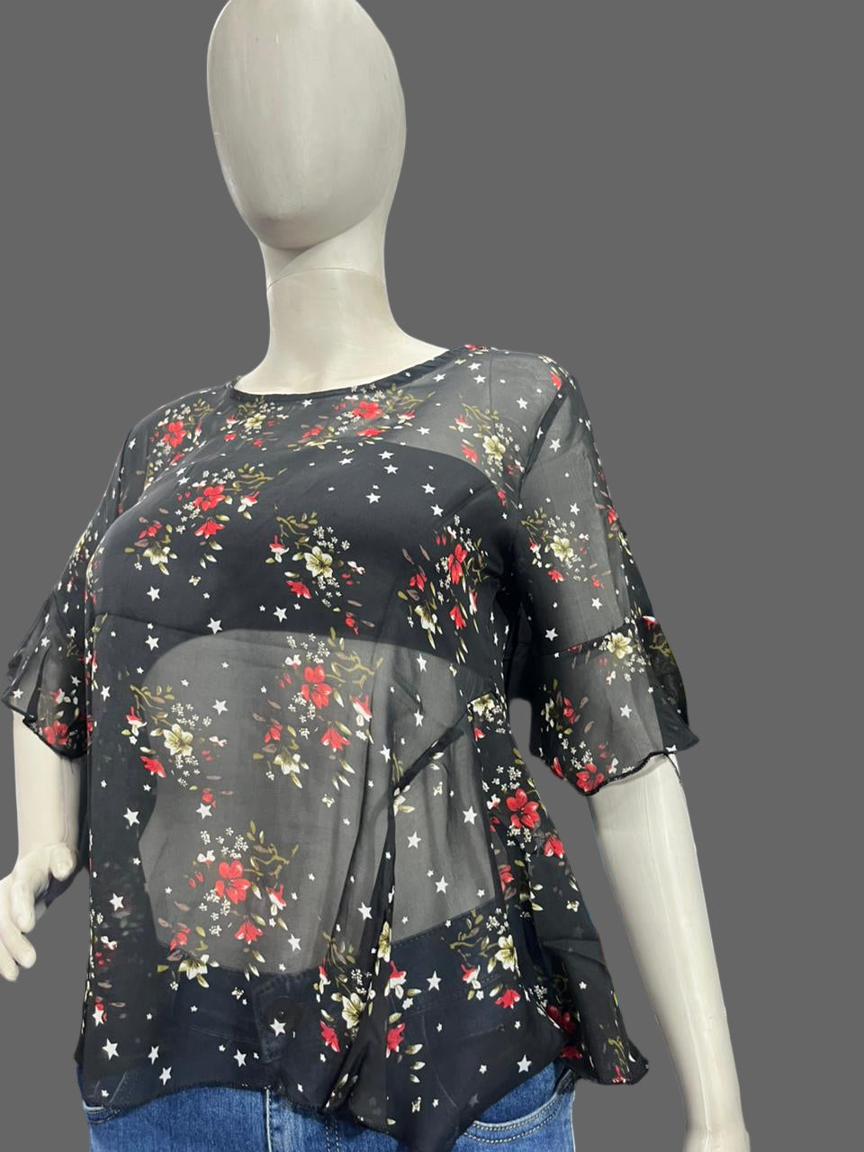 Girls wear Top Black Floral Sheer Blouse – Elegant & Trendy Layered Style