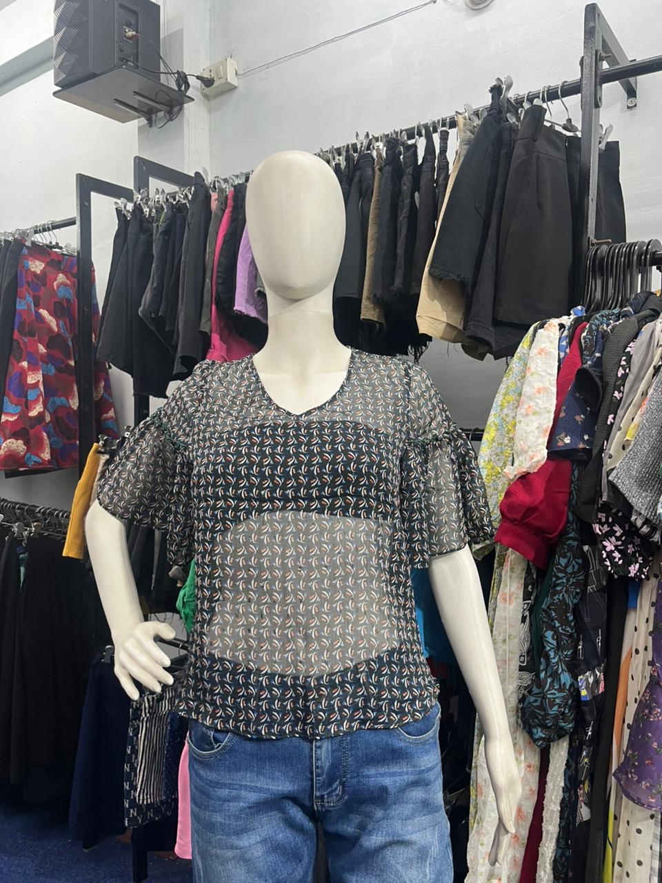 Girls wear Top Black Sheer Printed Blouse – Modern & Stylish Everyday Wear
