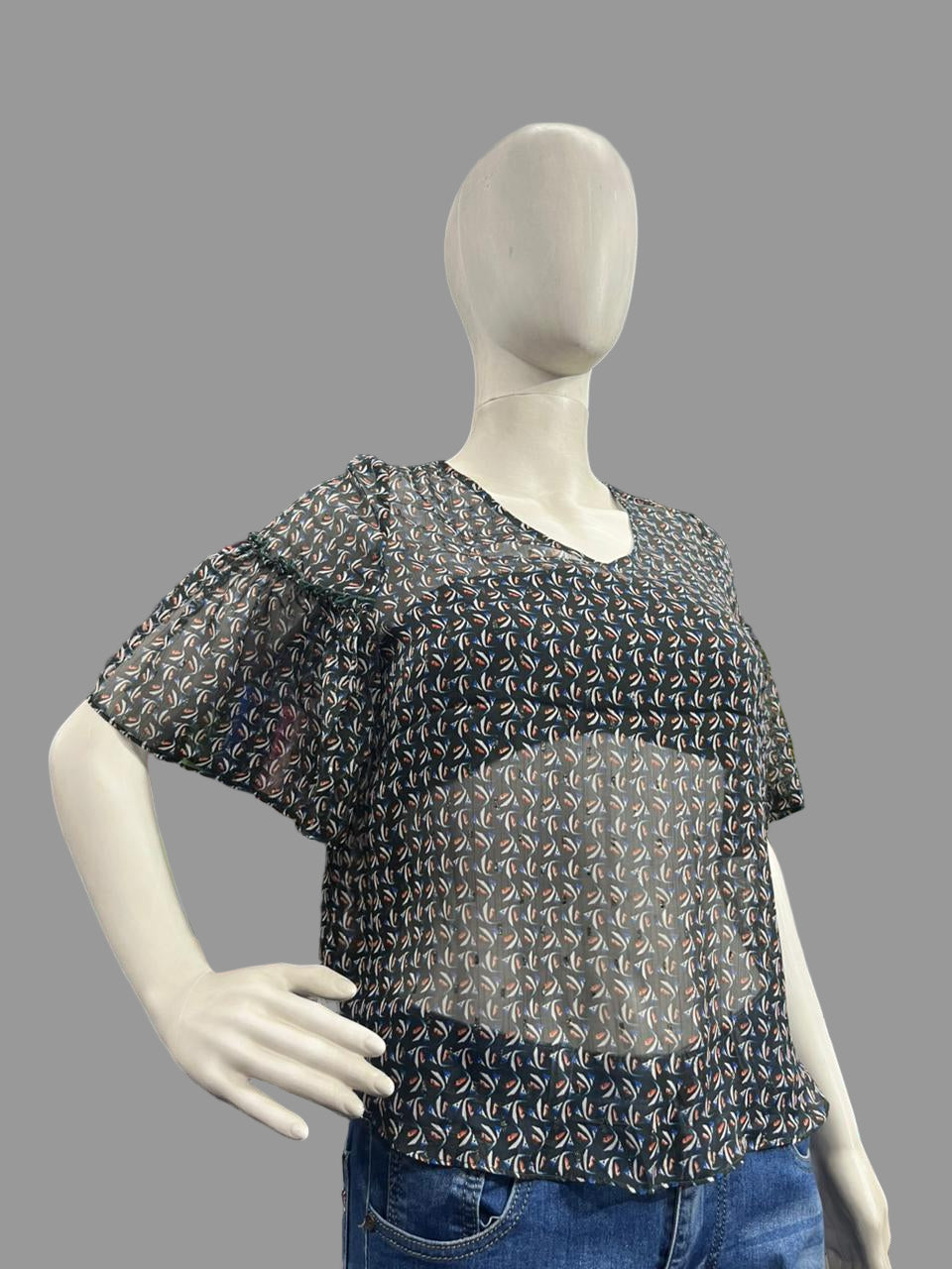 Girls wear Top Black Sheer Printed Blouse – Modern & Stylish Everyday Wear