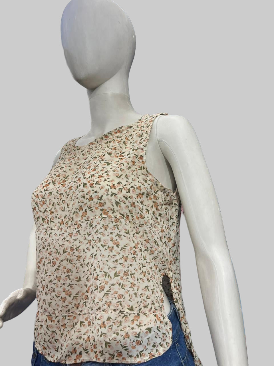 Girls wear Top Beige Floral Sleeveless Top – Light & Stylish Everyday Wear