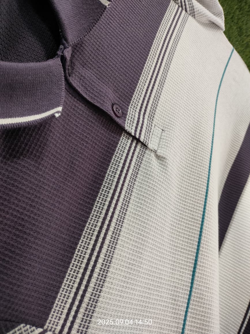Men’s Purple Striped Polo Shirt – Casual Half Sleeve