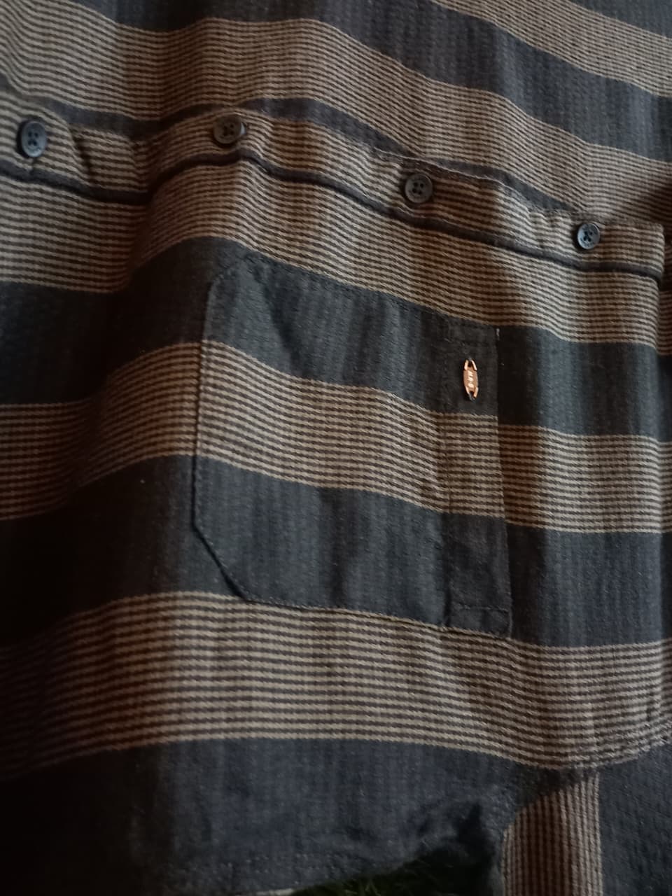 Black & Brown Striped Shirt – Casual Regular Fit with Folded Sleeves