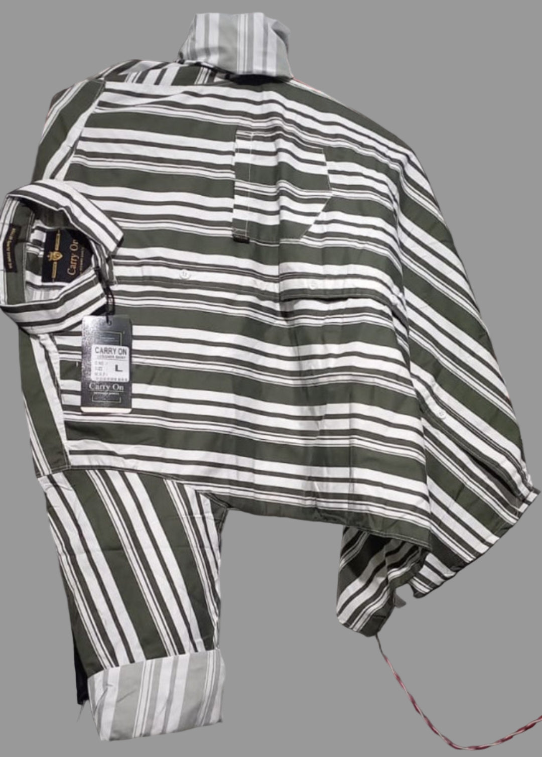 Mens wear Olive Green & White Striped Shirt – Classic Casual Streetwear