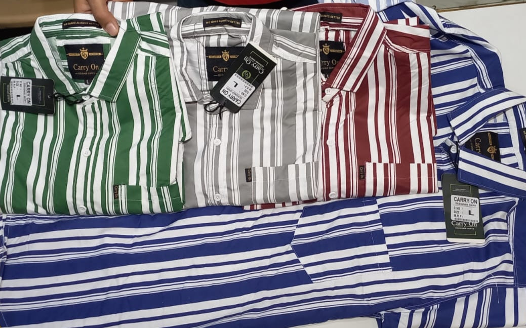Mens wear Olive Green & White Striped Shirt – Classic Casual Streetwear