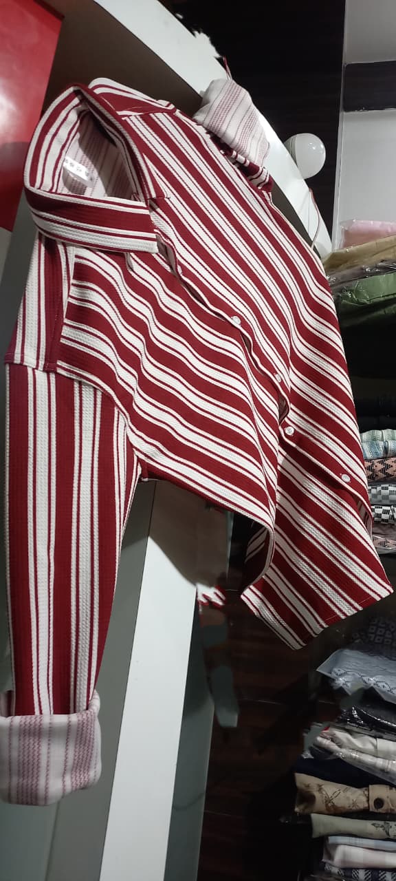 Mens wear Red & White Striped Lycra T-Shirt p1