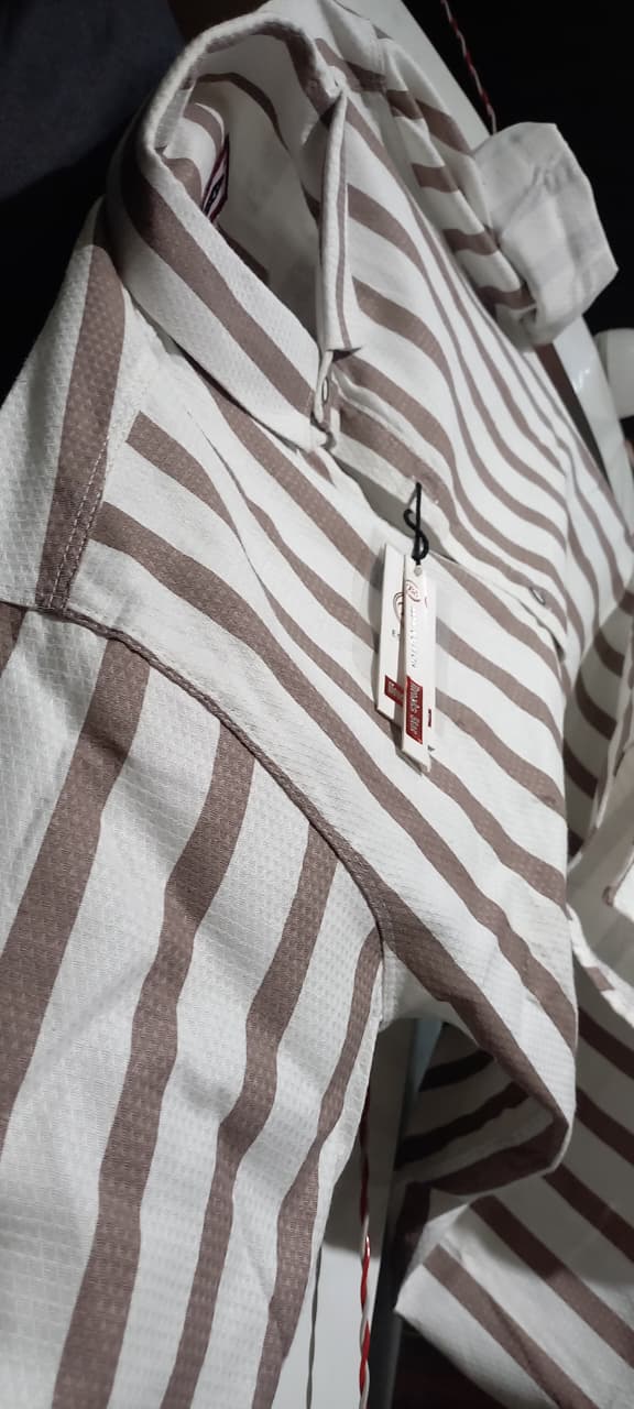 Mens wear White & Brown Striped Cotton Shirt p1