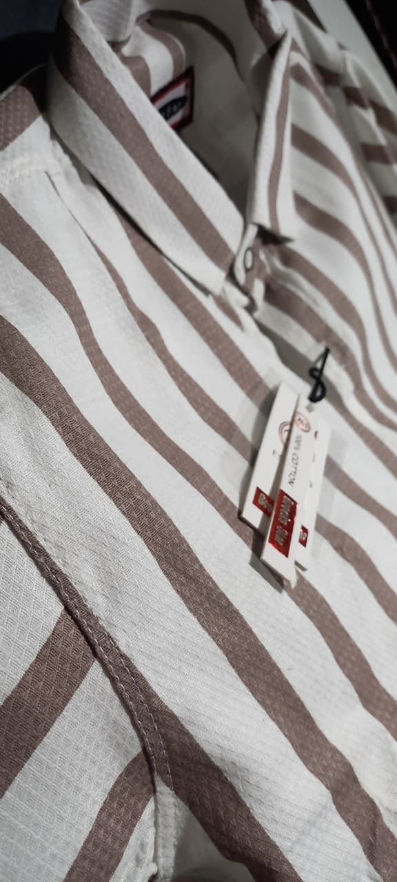 Mens wear White & Brown Striped Cotton Shirt p1