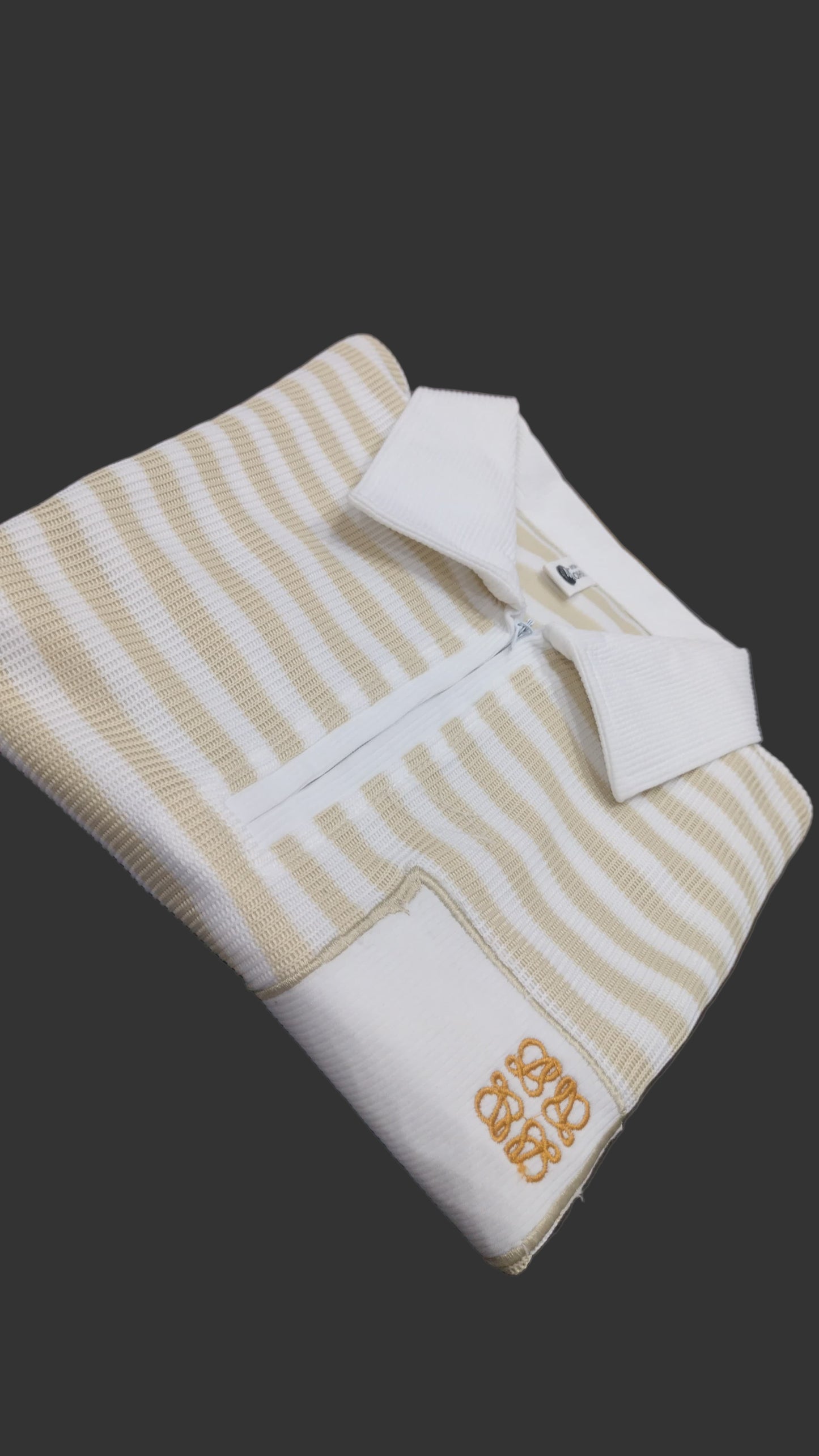 Men’s White & Beige Striped Polo T-Shirt – Casual Half Sleeve