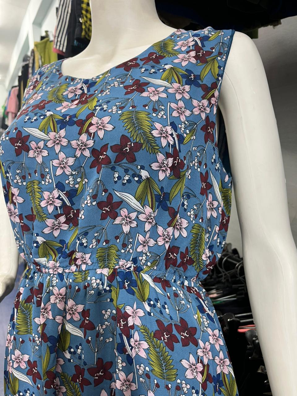 Girls wear one piece Blue Floral Sleeveless Dress – Fresh & Stylish Everyday Wear