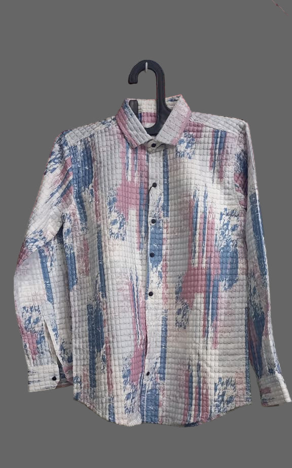 Textured Long Sleeve Shirt with Abstract Print – Regular Fit