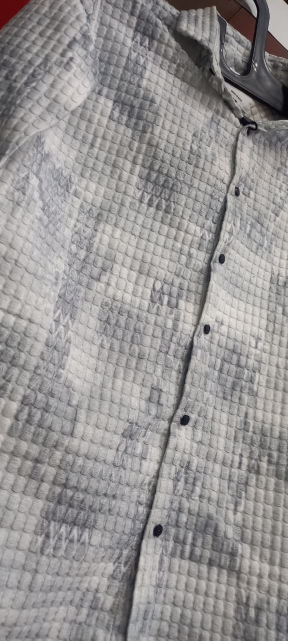 Textured Grey Long Sleeve Shirt – Subtle Pattern, Regular Fit