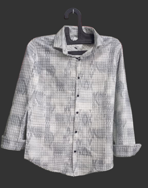 Textured Grey Long Sleeve Shirt – Subtle Pattern, Regular Fit