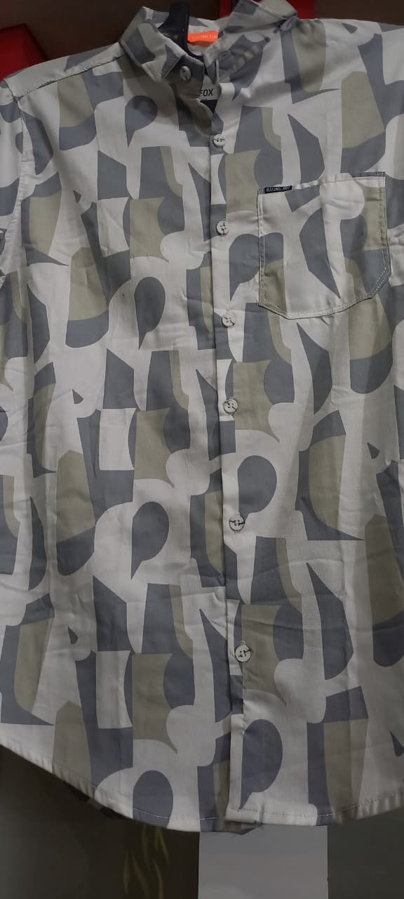 Grey Abstract Print Long Sleeve Shirt – Regular Fit Casual Wear