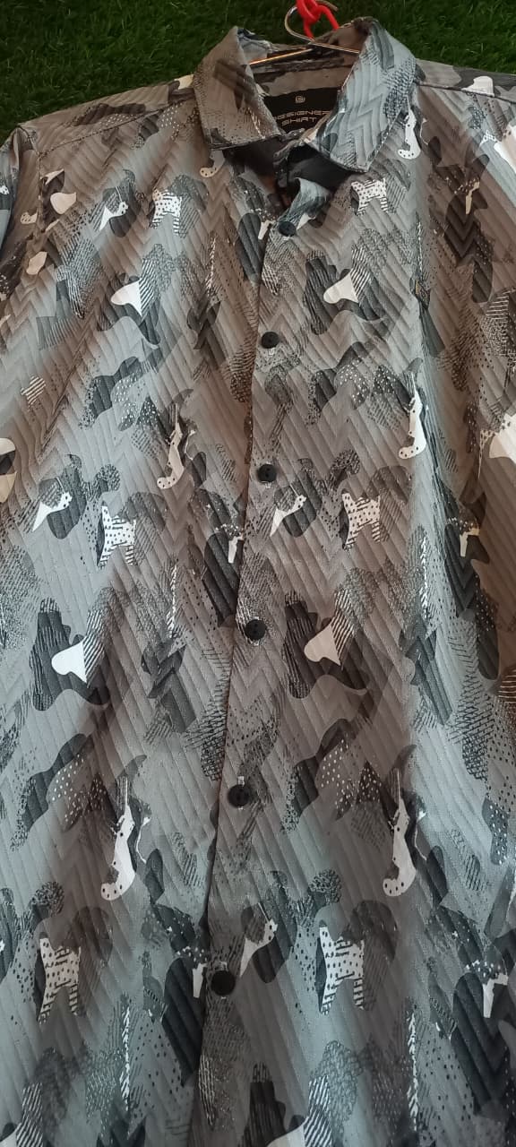 Grey Camouflage Print Long Sleeve Shirt – Regular Fit Casual Wear