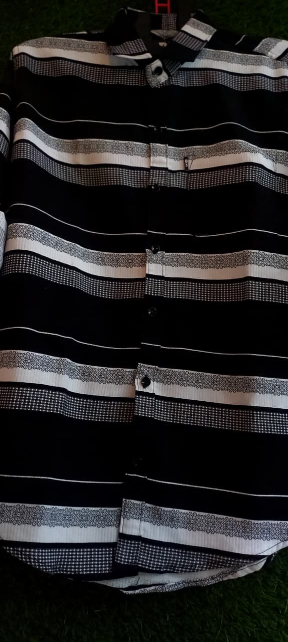 Black & White Striped Long Sleeve Shirt – Regular Fit Casual Wear