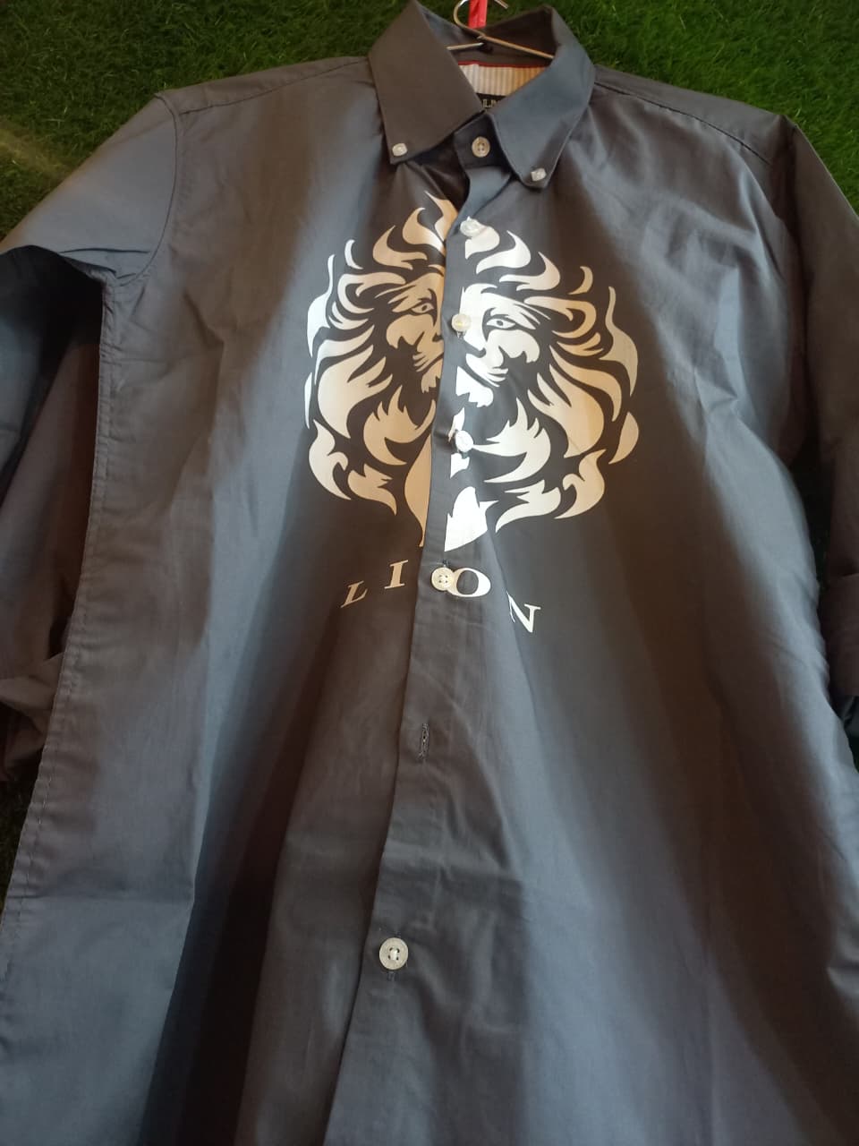 Grey Lion Print Long Sleeve Shirt – Regular Fit Statement Wear