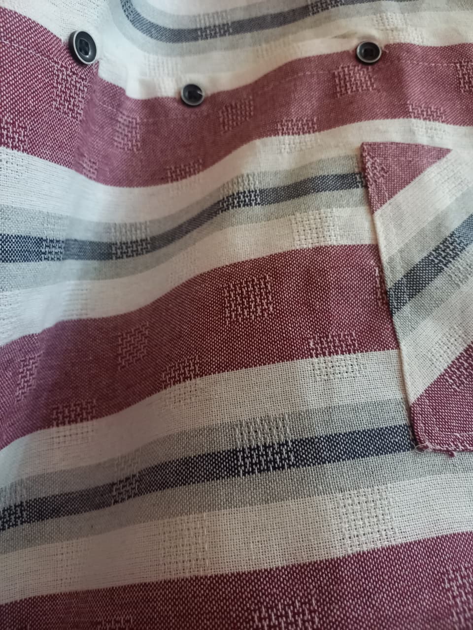 Maroon & White Striped Shirt – Casual Regular Fit with Pocket Detail