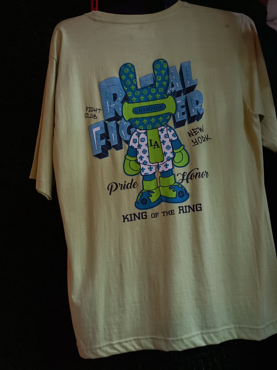 Yellow Graphic T-Shirt – Real Fighter Cartoon Print, Regular Fit
