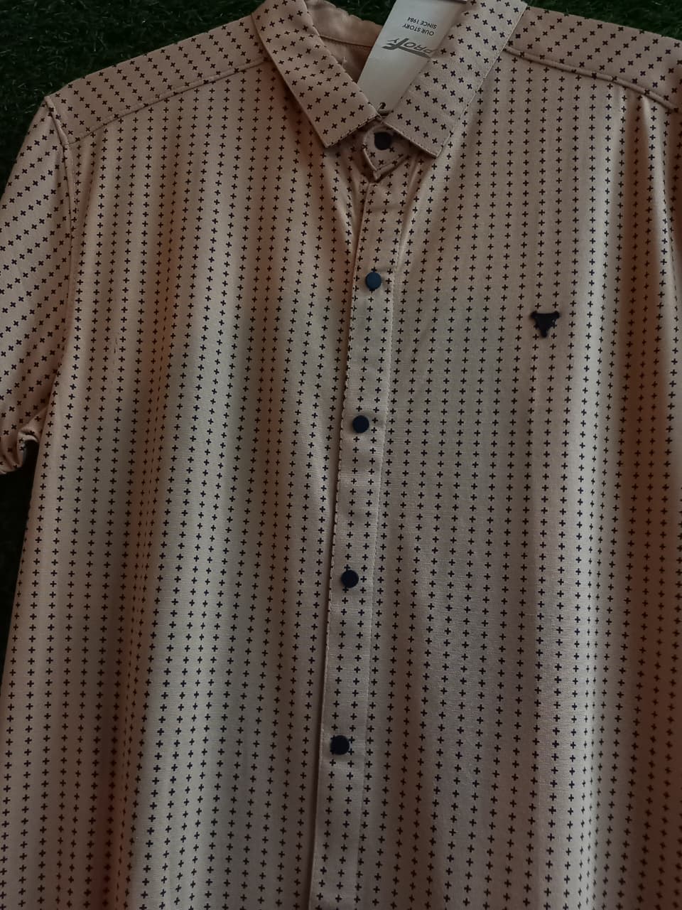 Beige Printed Short Sleeve Shirt – Regular Fit Casual Wear