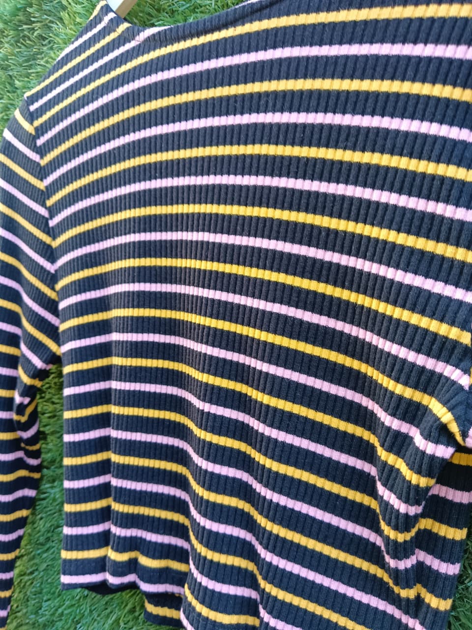Striped Ribbed Long-Sleeve Crop Top – Multicolor for Girls