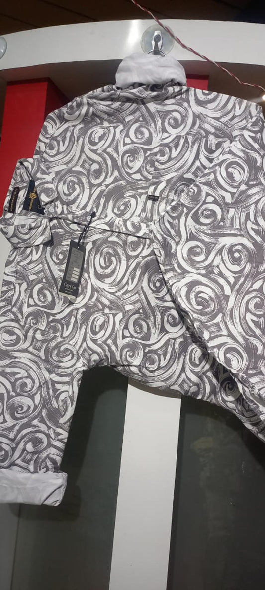 Mens wear White & Grey Swirl Pattern Shirt – Bold Abstract Streetwear