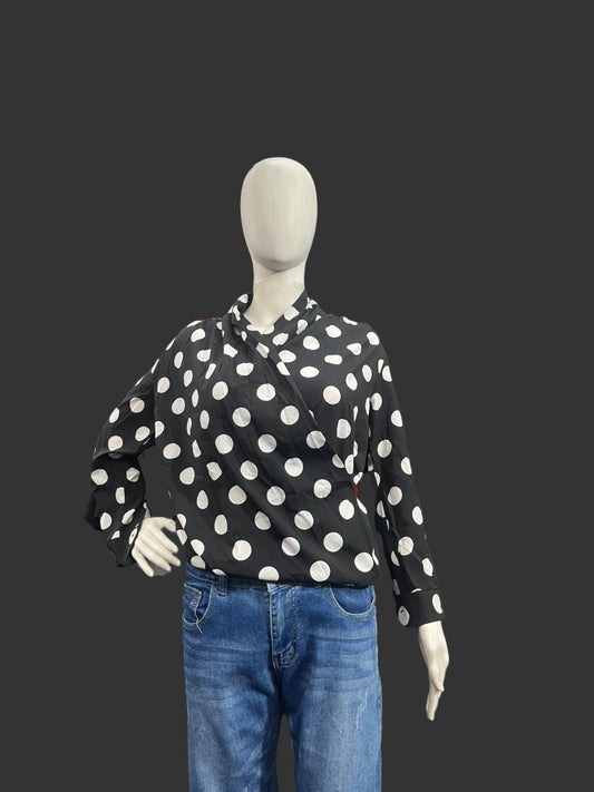 Girls wear Black & White Polka Dot Wrap Shirt – Retro Chic Style