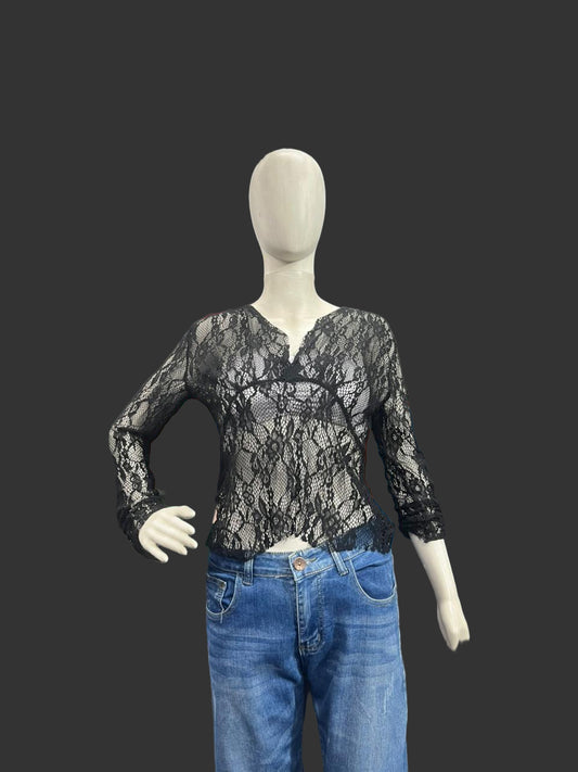 Girls wear Black Lace Sheer Blouse – Bold & Elegant Evening Style