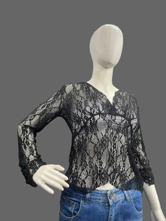 Girls wear Black Lace Sheer Blouse – Bold & Elegant Evening Style