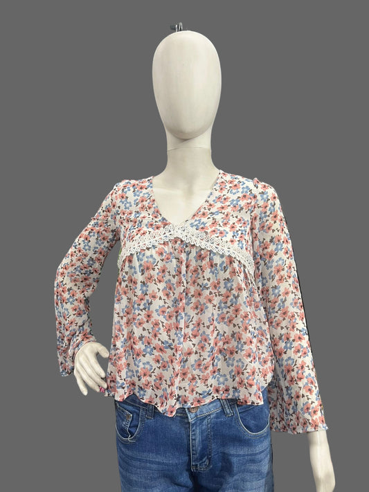 Girls wear Floral Lace-Trim Blouse – Feminine & Breezy Everyday Wear