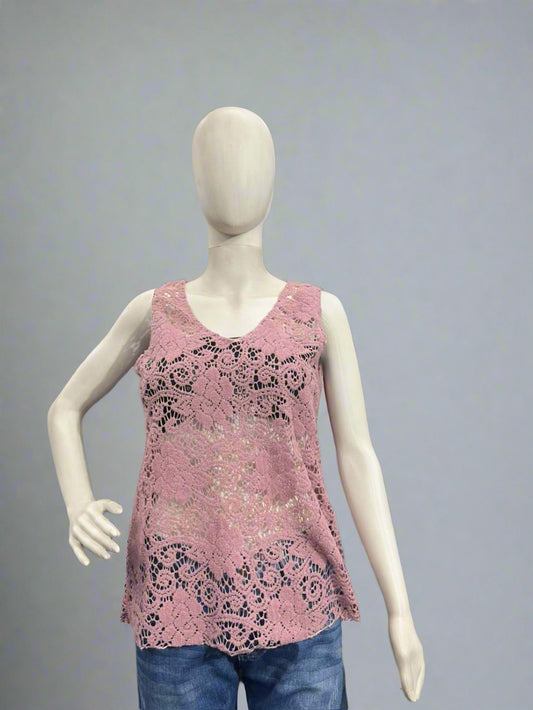 Girls wear Top Pink Crochet Lace Sleeveless Top – Feminine & Stylish Summer Wear