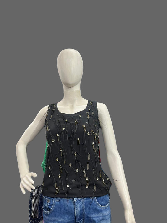 Girls wear Top Black Embellished Sleeveless Top – Chic & Party-Ready Style