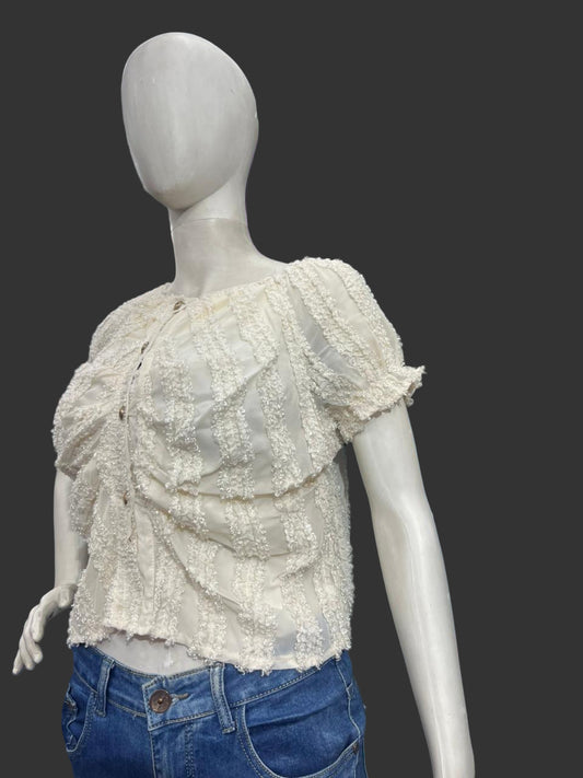 Girls wear Top Cream Textured Short-Sleeve Blouse – Elegant & Versatile Style