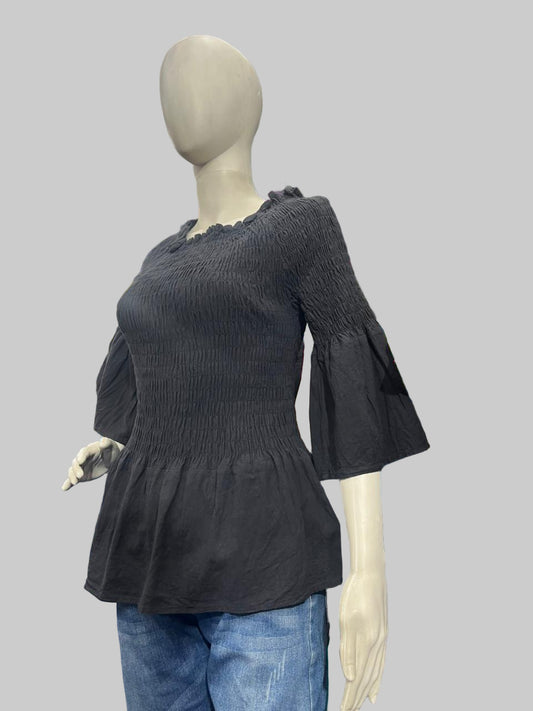 Girls wear Top Black Smocked Peplum Blouse – Elegant & Comfortable Everyday Wear