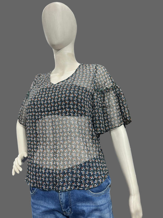 Girls wear Top Black Sheer Printed Blouse – Modern & Stylish Everyday Wear