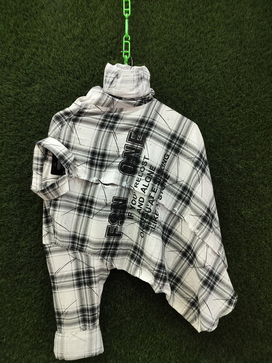 Men’s Black & White Checked Shirt – Streetwear Graphic Style