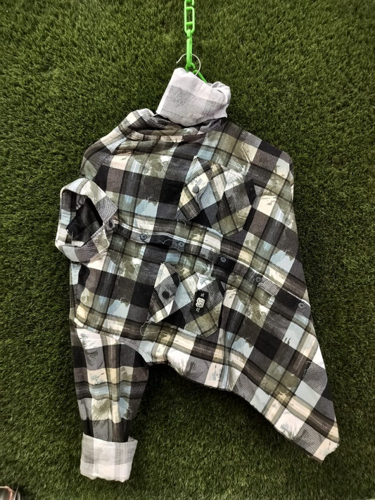 Men’s Multi-Color Checked Cotton Shirt – Black, Grey & Olive Pattern