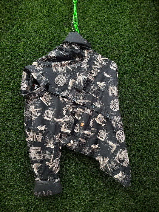 Men’s Black Printed Cotton Shirt – Abstract Graphic Design