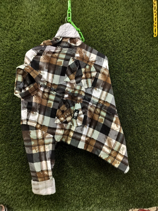 Men’s Brown & Green Checked Cotton Shirt – Casual Plaid Style