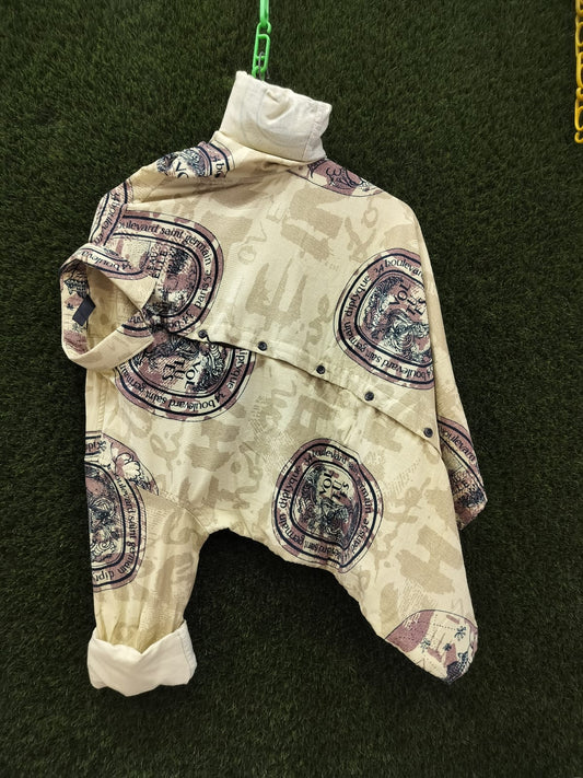 Men’s Cream Printed Shirt – Vintage Circle Graphic Design