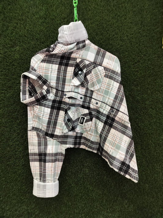 Men’s Checked Cotton Shirt – Black, Beige & Green Plaid Pattern