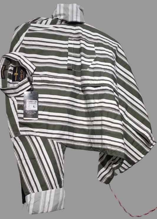 Mens wear Olive Green & White Striped Shirt – Classic Casual Streetwear