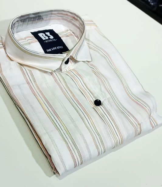 Mens wear White Multi-Stripe Shirt – Elegant Casual Wear