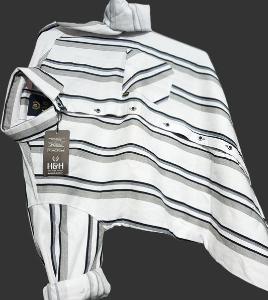 Mens wear White & Black Striped Shirt – Classic Casual Elegance