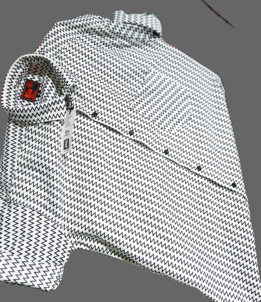 Mens wear Black & White Zig-Zag Print Shirt – Trendy Modern Style